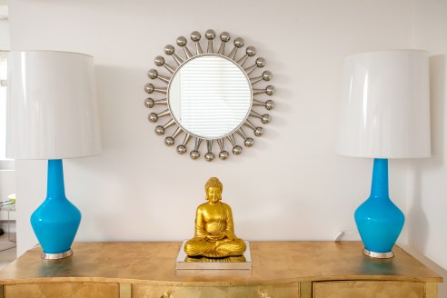 Capri Bottle Lamps and Mirror by Jonanthan Adler
